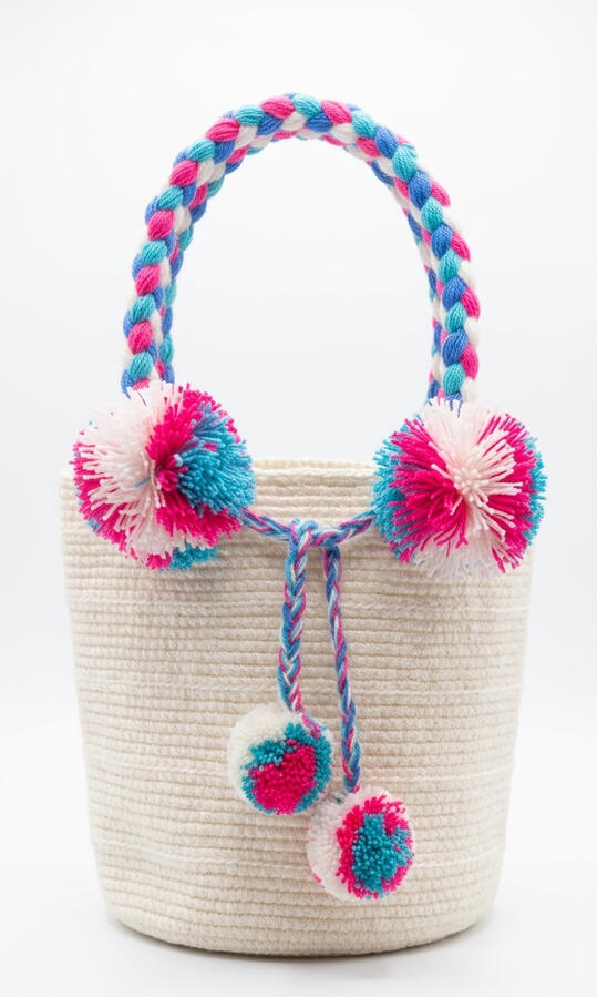Blanc & Bleu, Rose - Mini sac crochet Wayuu Blanc & Bleu, Rose - Mini sac crochet Wayuu