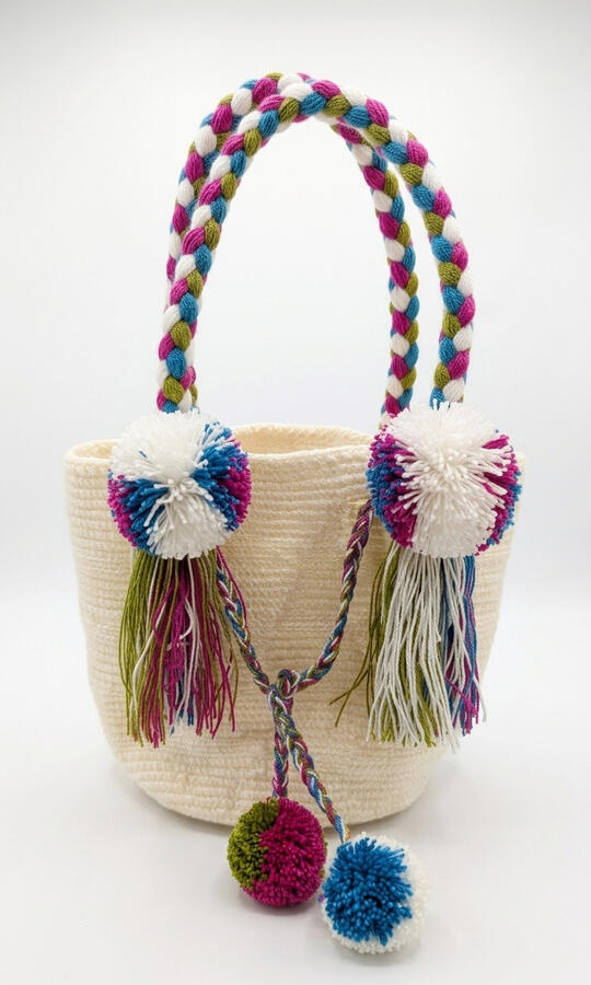 Blanc & Bleu, Vert - Mini sac crochet Wayuu Blanc & Bleu, Vert - Mini sac crochet Wayuu
