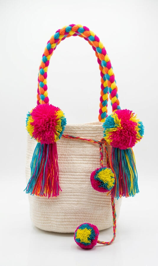 Blanc Fushia Jaune Bleu - Mini sac crochet Wayuu Blanc Fushia Jaune Bleu - Mini sac crochet Wayuu