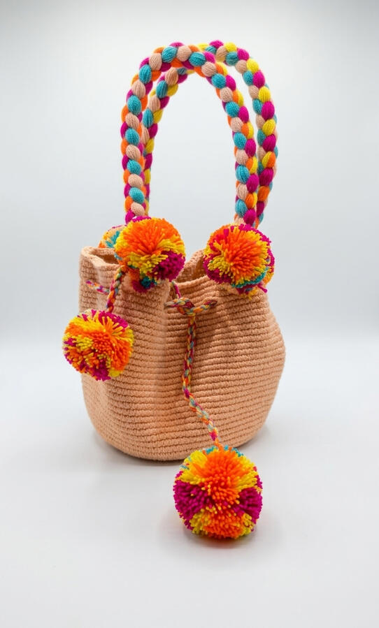 Beige & Orange, Bleu - Mini sac crochet Wayuu Beige & Orange, Bleu - Mini sac crochet Wayuu