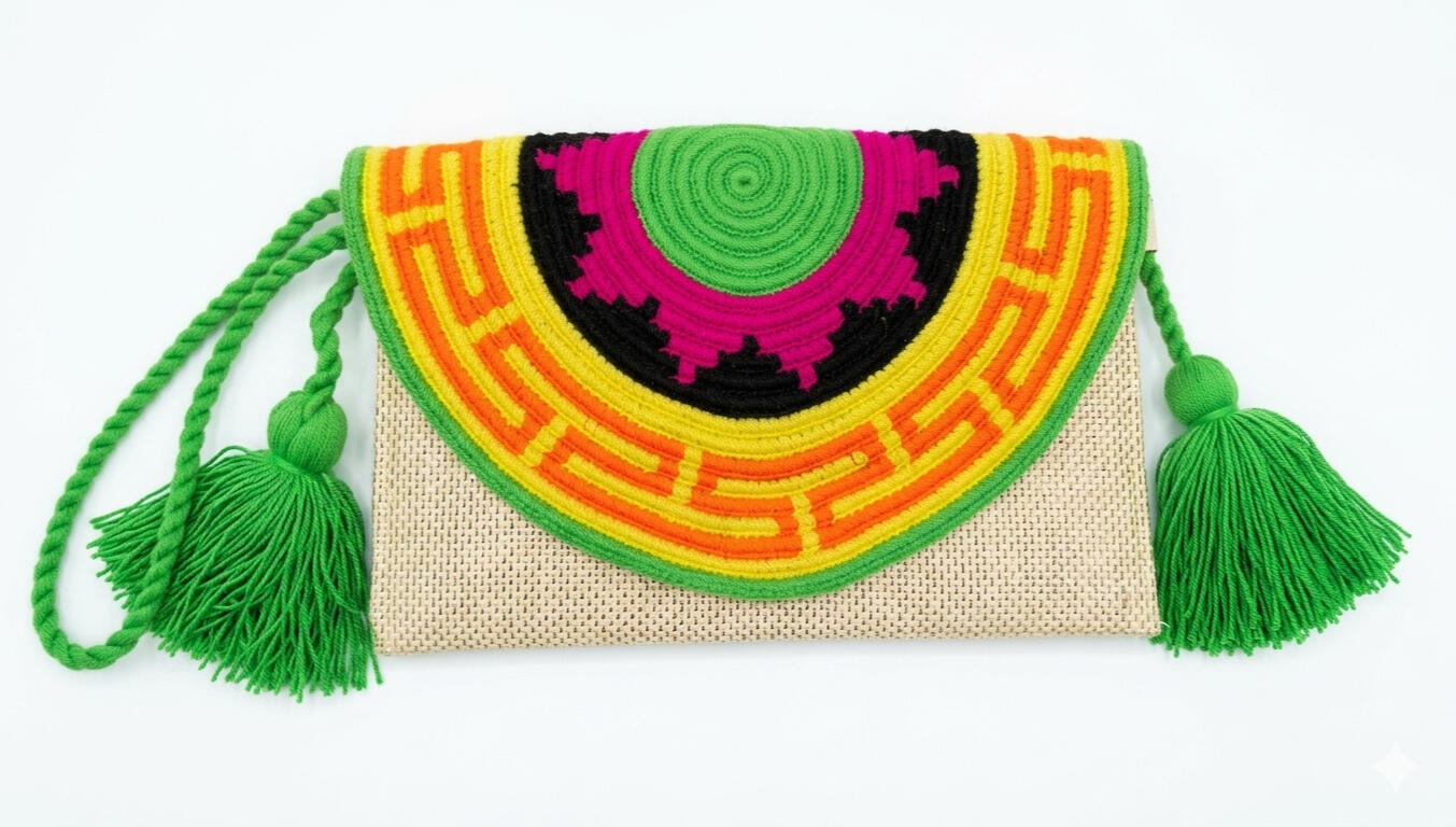 Vert - Pochette Paillettes Paille Wayuu