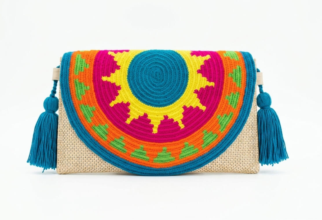 Turquoise - Pochette Paillettes et Paille Wayuu Turquoise - Pochette Paillettes et Paille Wayuu