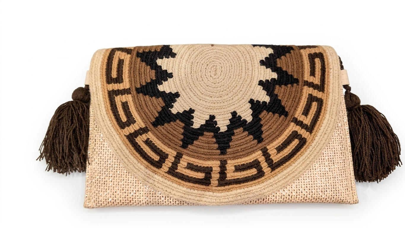 Marrons - Pochette Paillettes Paille Wayuu Marrons - Pochette Paillettes Paille Wayuu