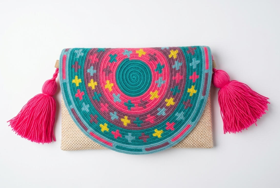 Fushia - Pochette Paillettes Paille Wayuu Fushia - Pochette Paillettes Paille Wayuu