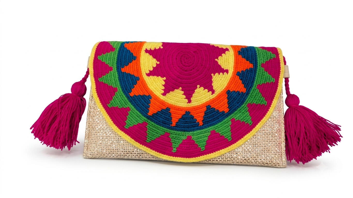 Fushia Bleu - Pochette Pailletes Paille Wayuu Fushia Bleu - Pochette Pailletes Paille Wayuu