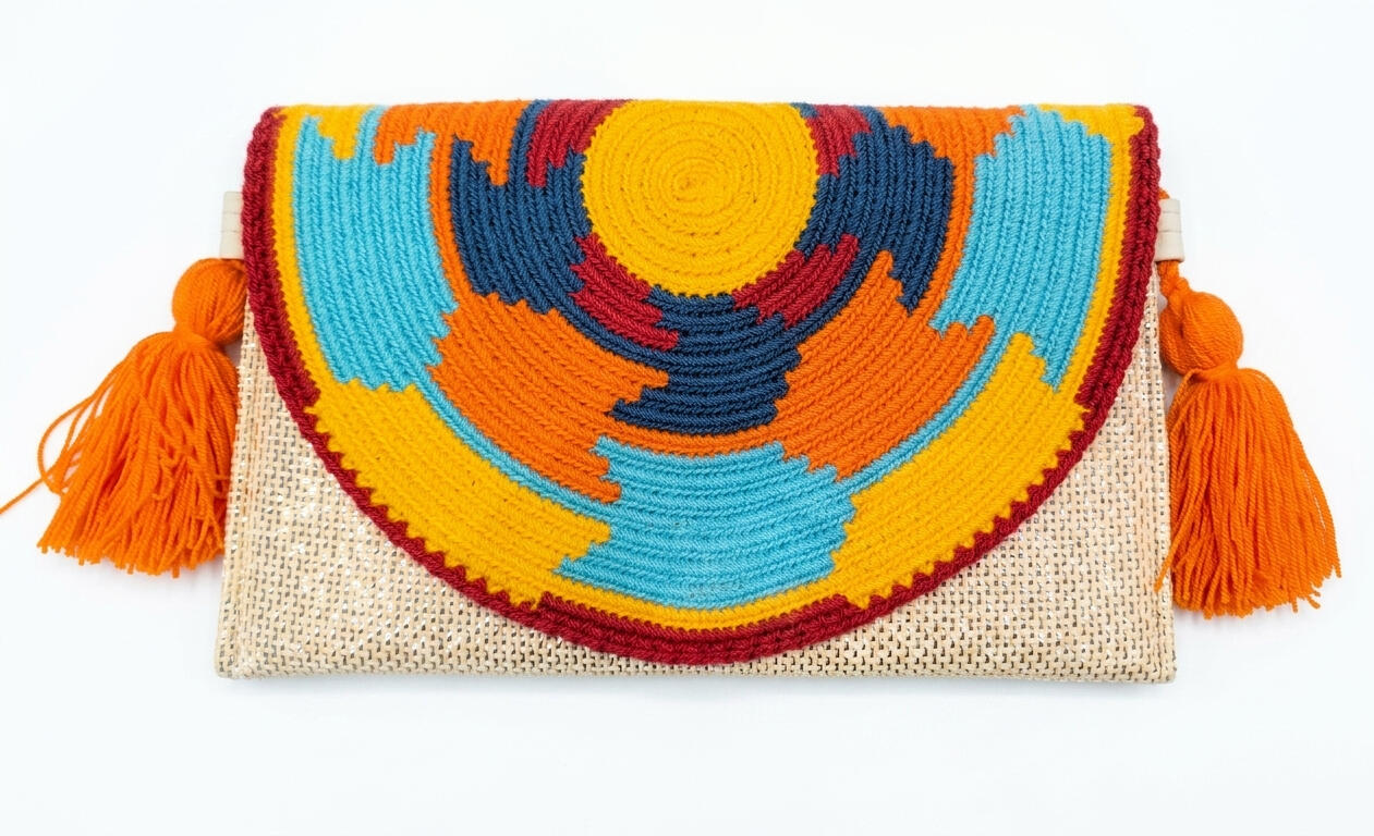 Orange - Pochette Paillettes Paille Wayuu Orange - Pochette Paillettes Paille Wayuu
