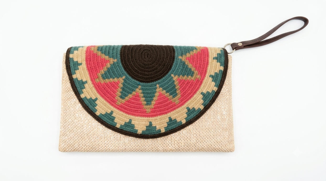 Vert Eau - Pochette Paillettes Paille Wayuu Vert Eau - Pochette Paillettes Paille Wayuu
